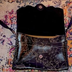 Patricia Nash Chic Black Map Print Leather Suede Women's Purse